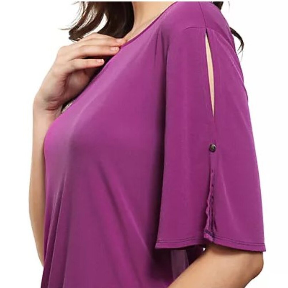 Susan Graver Top with Split Sleeves Leopard Size 1X - Picture 6 of 7